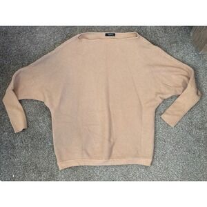 Fashion Batwing Ribbed Sweater Womens Medium Tan Excellent Boat Neck Knit Top